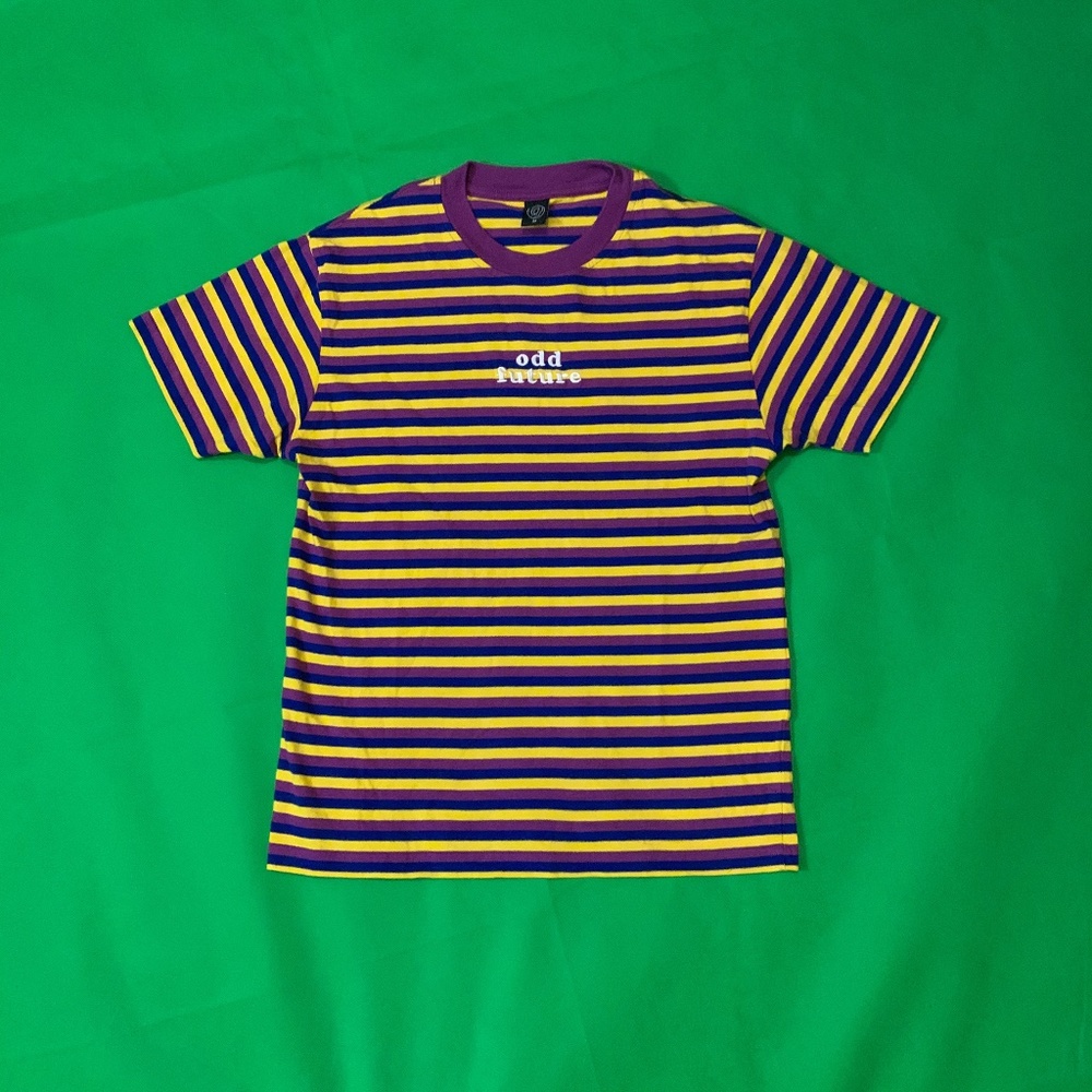 ODD FUTURE Purple/Yellow Striped Tee - Medium